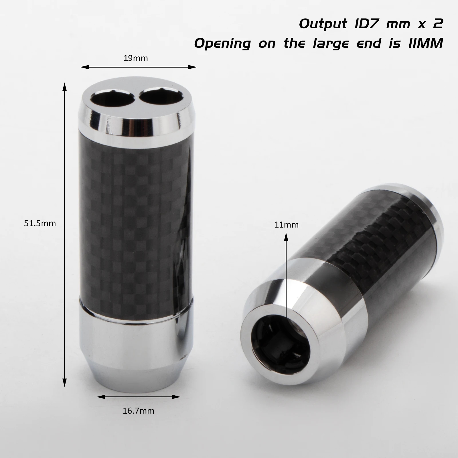 Y-разветвитель из углеродного волокна, отверстия 11 мм до 2x7 мм, кабель для брюк, загрузка от 1 до 2, кабель RCA для динамика, аудиоразъем для провода «сделай сам», кабель динамика