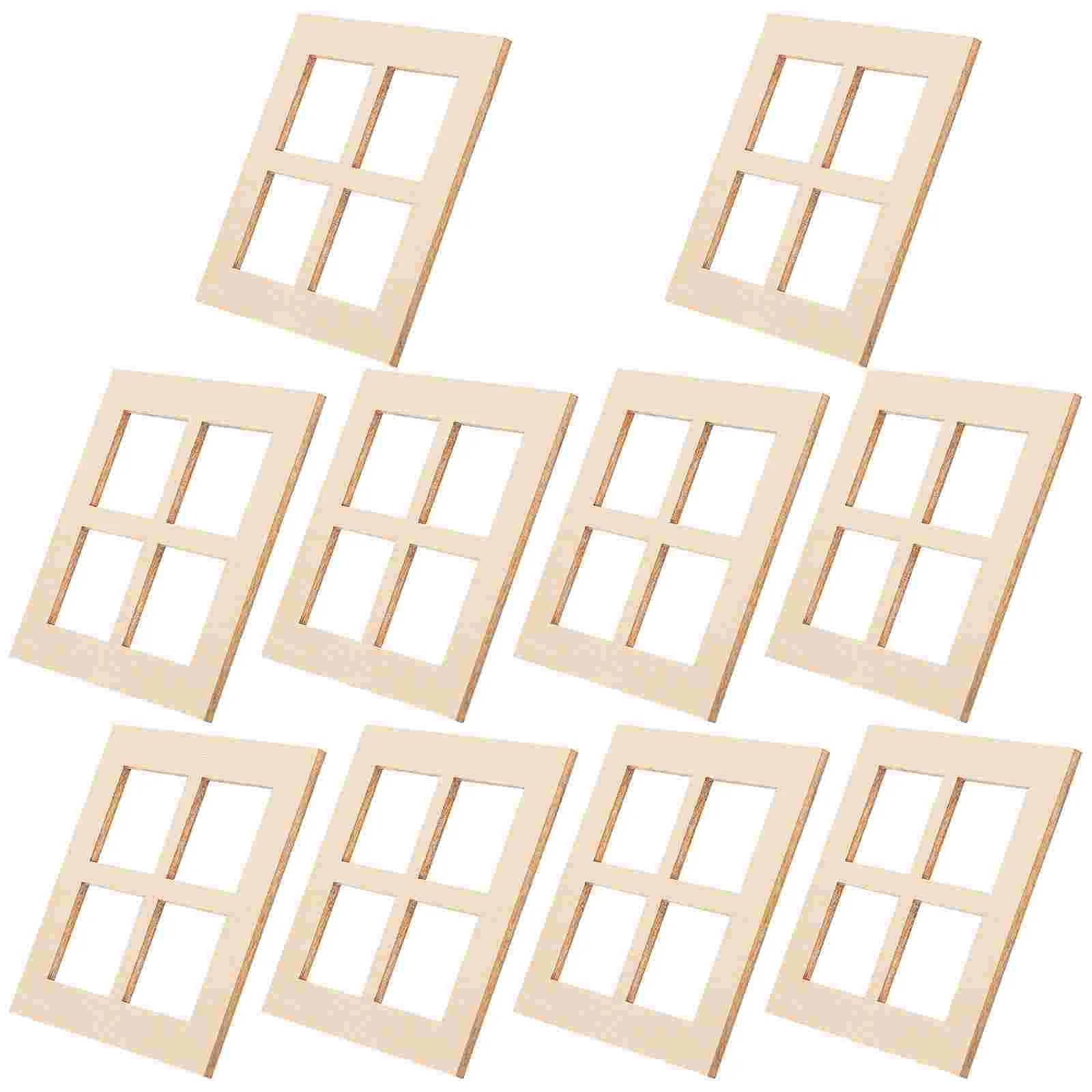 10Pcs Mini House Window Miniature Wood Window House Blank 4-Grids Window Frame house window