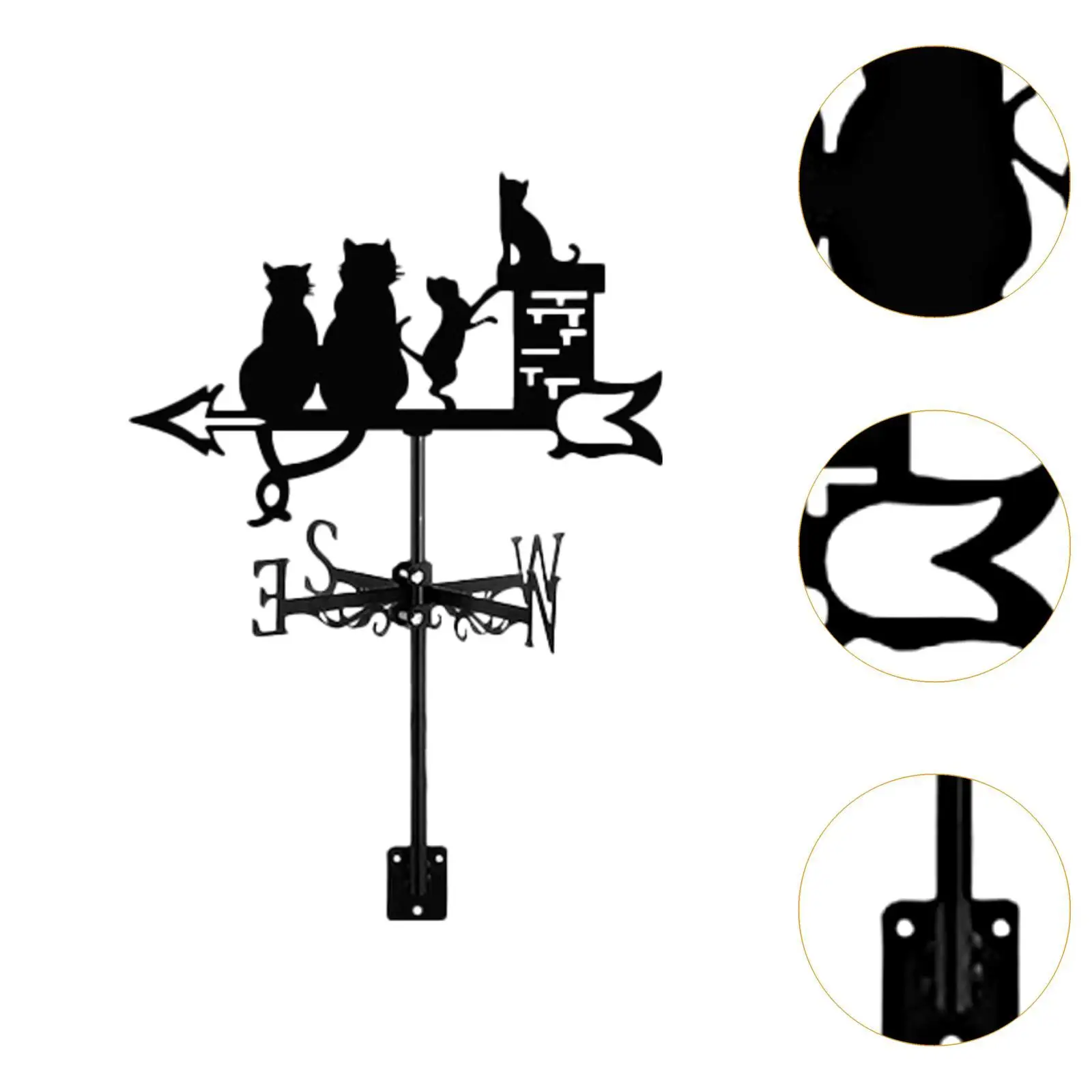 Cat Figurine Weather Vane Decorative Sign Black Iron Gift Ornament Animal Wind Vane for Courtyard Farmhouse Patio Fences Home