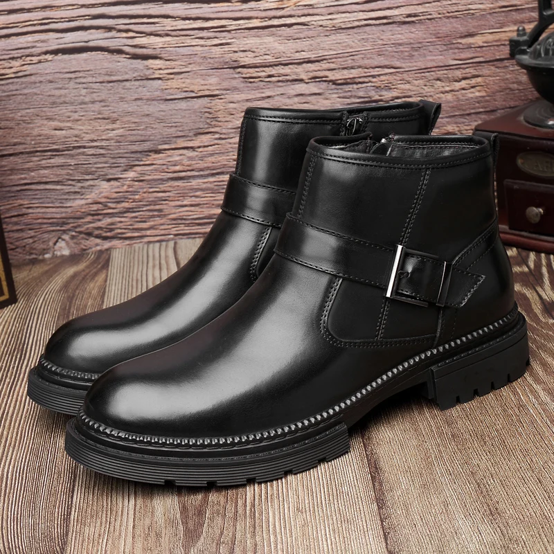 

Classic Men Dress Boots outdoor Pointed Toe Lace-up Men genuine Leather Ankle Boots dress Comfortable Men's Chelsea Boots