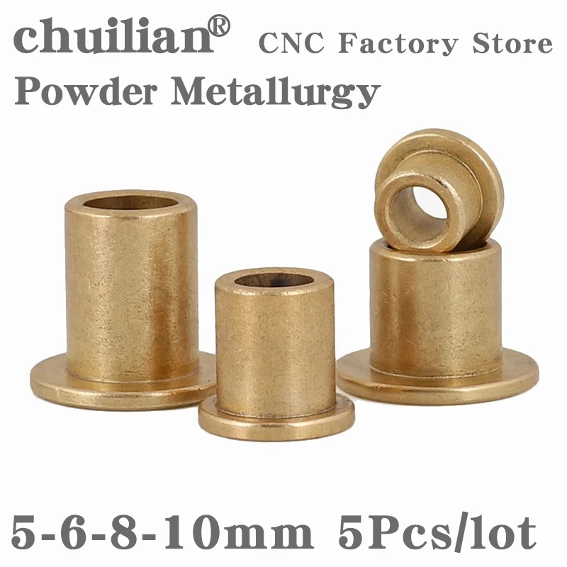 5PCS ID 5 6 8 10mm Flanging Self-Lubricating Bearing Powder Metallurgy Oil Copper Bushing Guide Sleeve with Stepped Flange