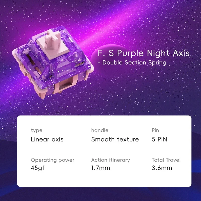 70PCS F.S Purple Night Shaft Silky MX Switches 5 Pin Linear Axis For DIY Gaming Mechanical Keyboard