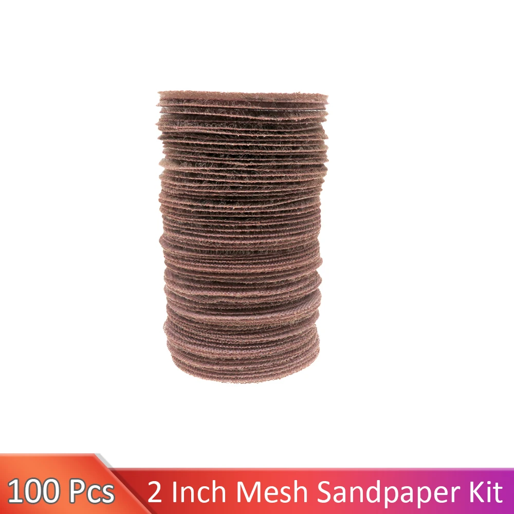 100Pcs 2 Inch Mesh Abrasive Sandpaper Hook and Loop Sanding Discs for Metal, Wood, Composites