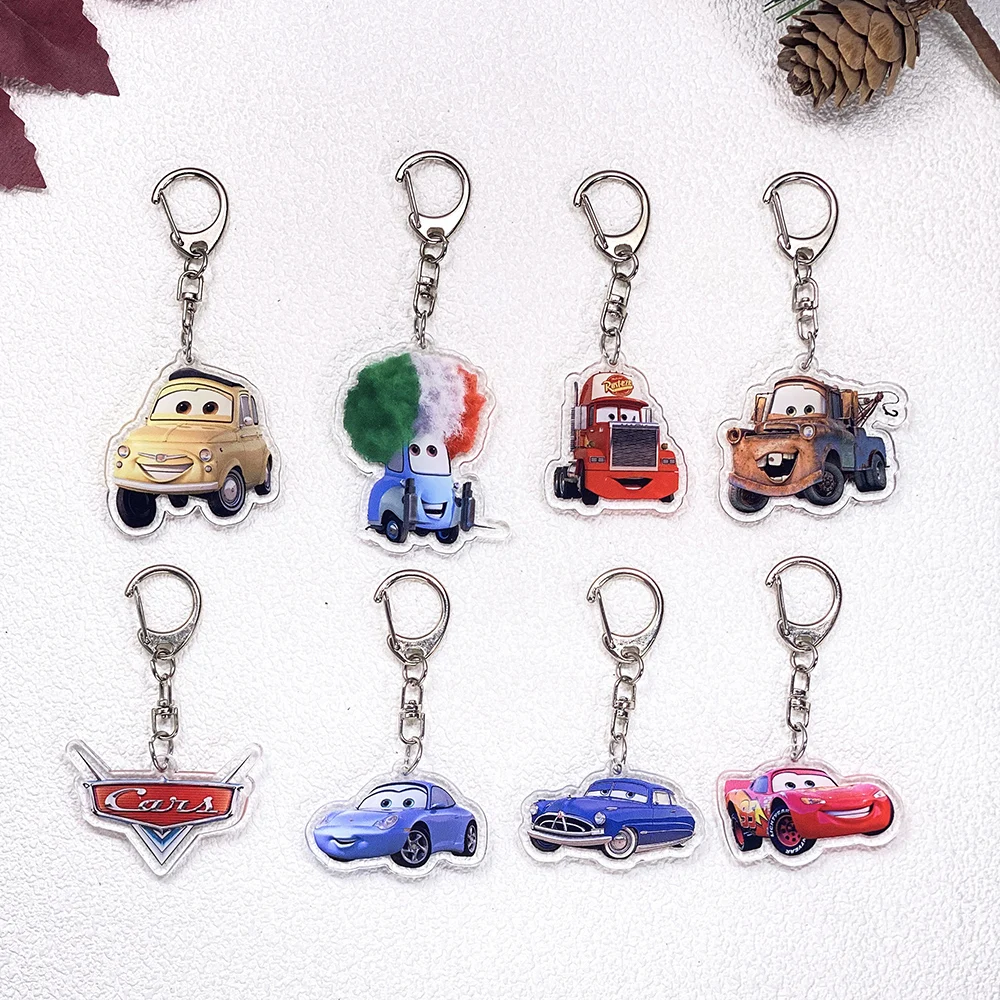 1/11 Peças Disney Carros Lightning McQueen Chaveiro Acessórios Pingente de Acrílico para Bolsa Engraçado Suporte de Chave Decoração de Mochila