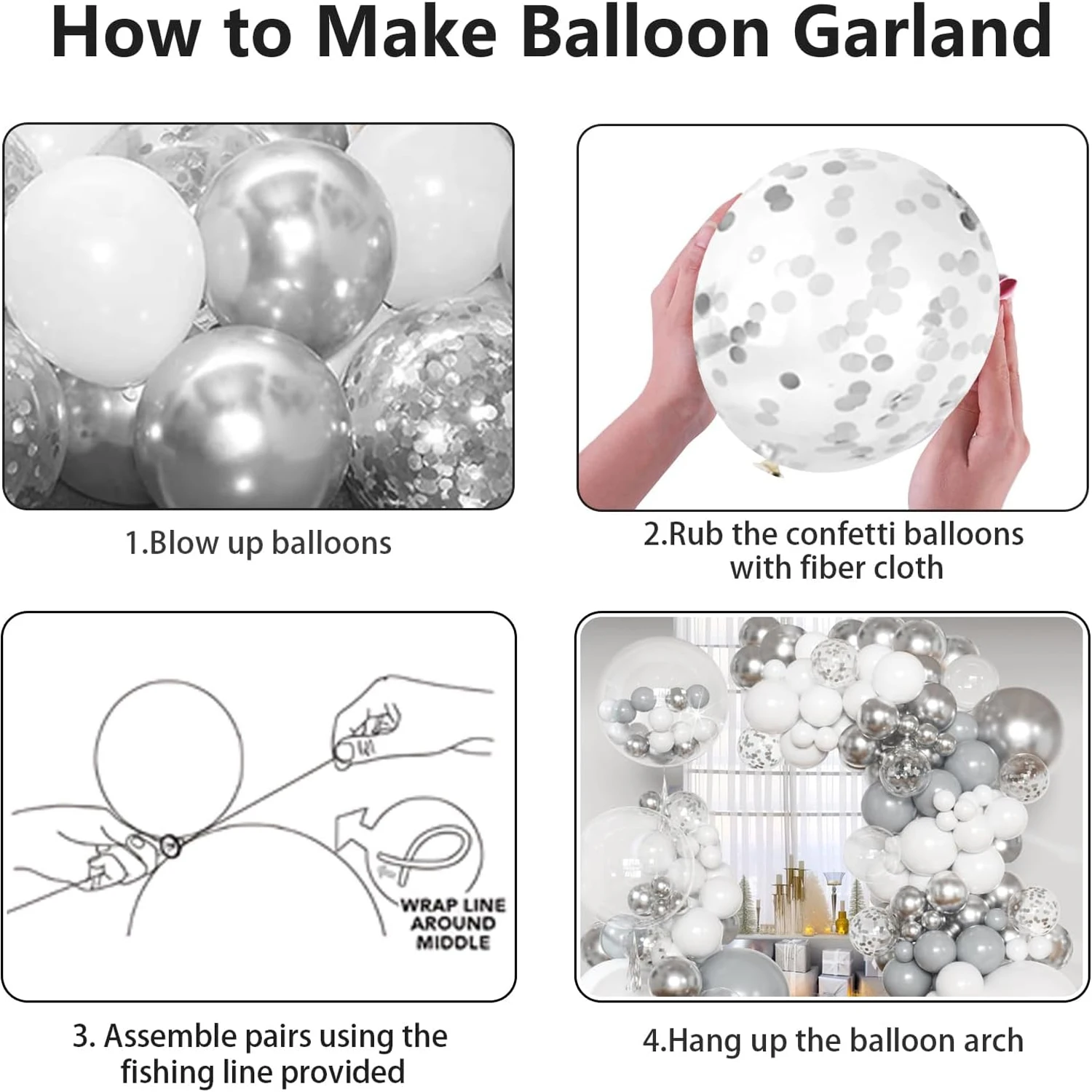 مجموعة قوس البالونات المكونة من 149 قطعة باللون الرمادي الفضي مناسبة لحفلات أعياد الميلاد وحفلات الزفاف وديكورات استحمام الطفل