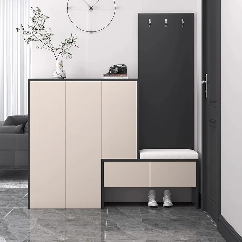 

Entry door, shoe cabinet, home door, integrated wall with seat stool, solid wood entrance storage cabinet, new and popular model