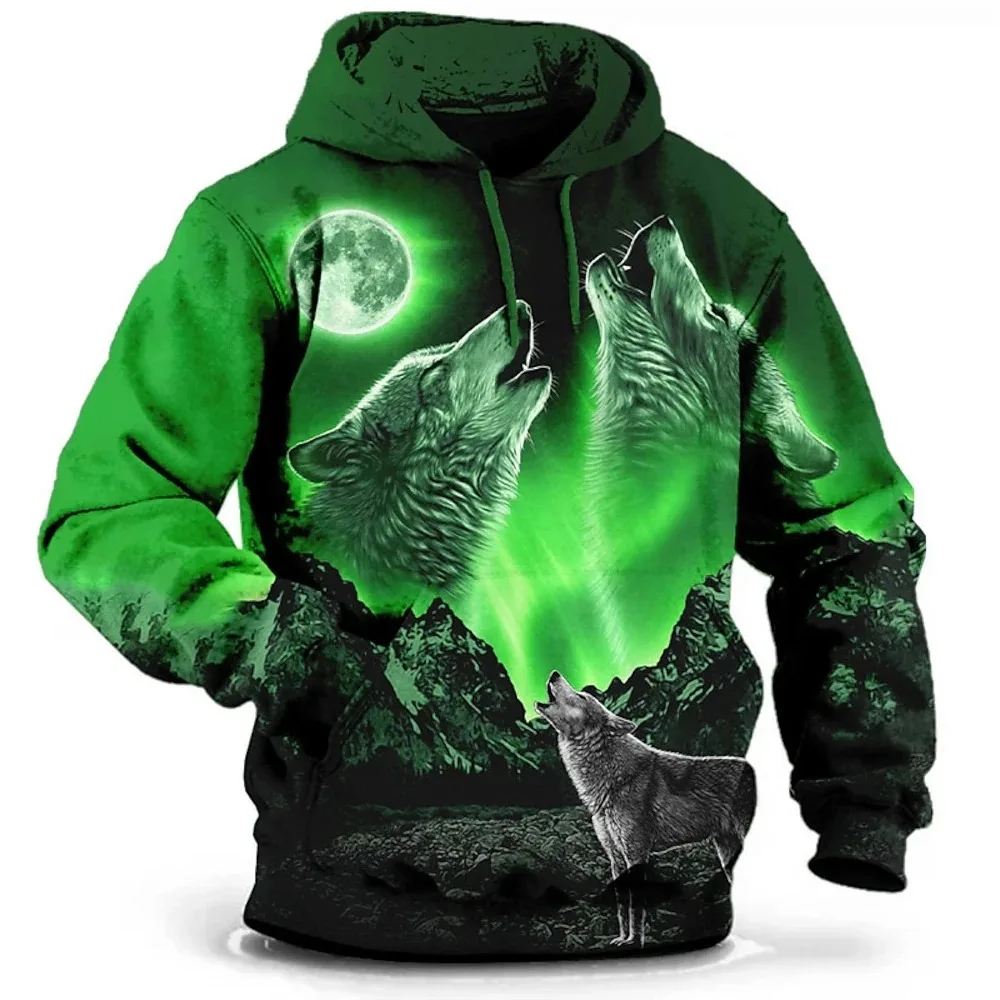 Sweatshirts for Men Animal Wolf 3D Print Hoodies Autumn Long Sleeved Top Casual Oversized Men's Clothing Street Photo Pullover