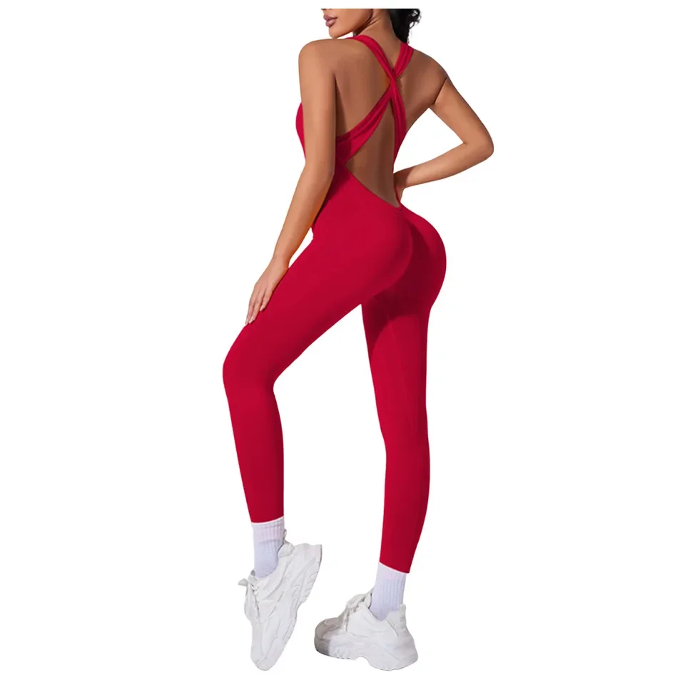 Solid Yoga Jumpsuit One-Piece Outfit Seamless Fitness Bodysuit Workout Clothes For Women Sportwear Hip-Lifting Activewear
