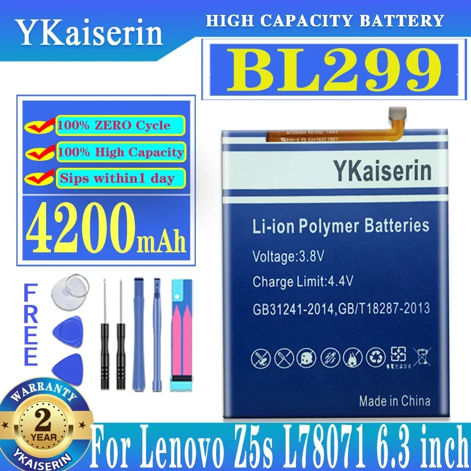 

Высококачественный аккумулятор ykaisin 4200 мАч BL299 BL 299 для Lenovo Z5s L78071, аккумулятор 6,3 дюйма + Инструменты