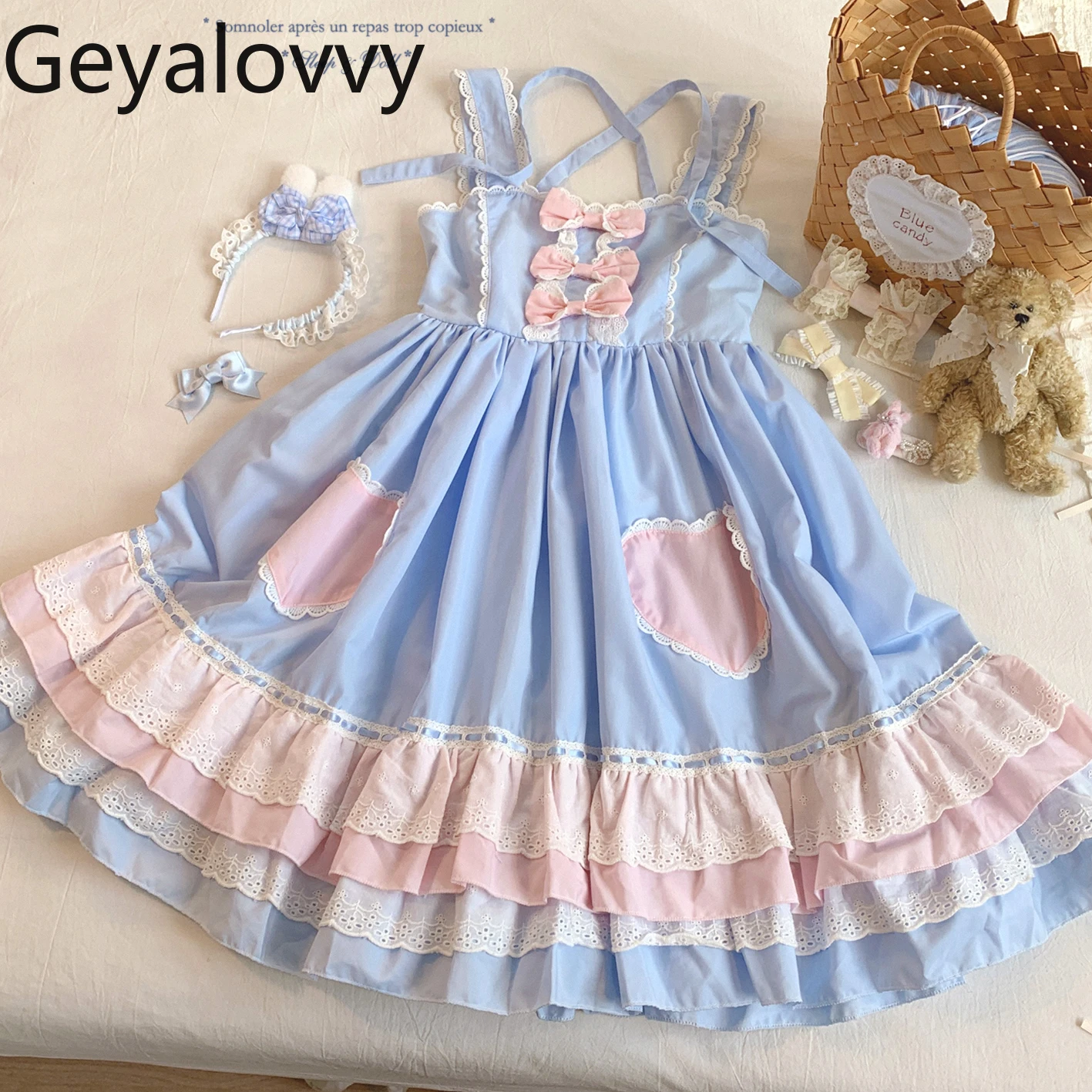 Doce rosa azul coração bonito laço arco em camadas plissado bolo cinta vestido verão moda casual vestidos curtos para menina 2025 novo