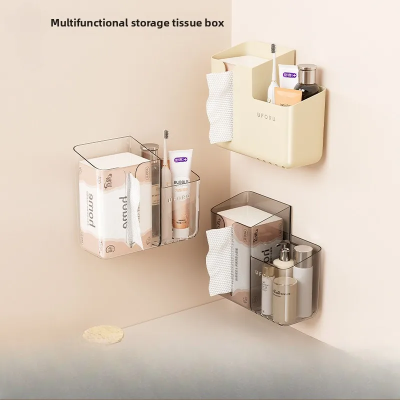 

Paper Towel Box Household Bathroom Wall Mounted No Punching Face Towel Storage Box Large Capacity Multifunctional Paper