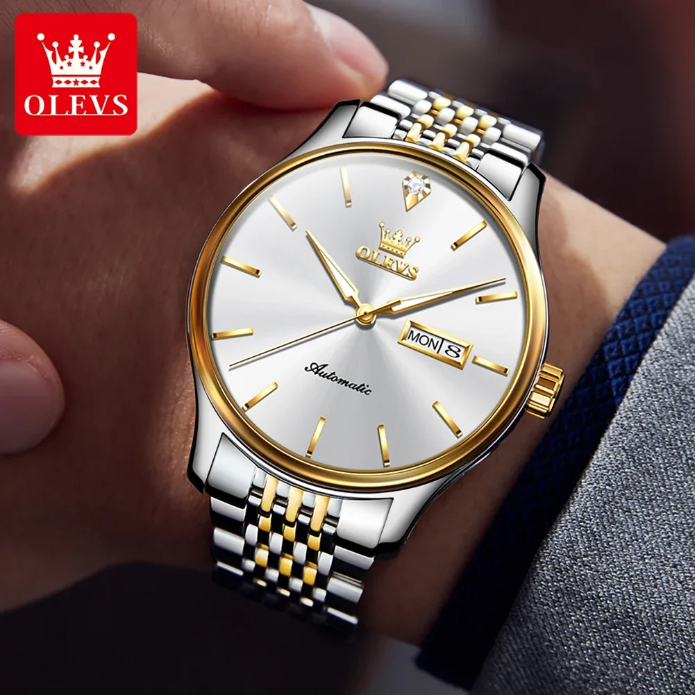 OLEVS 9960 Men's Watch Luxury Brand Men's Automatic Mechanical Watch Original Fashion Dual Calendar Waterproof Luminescent Watch