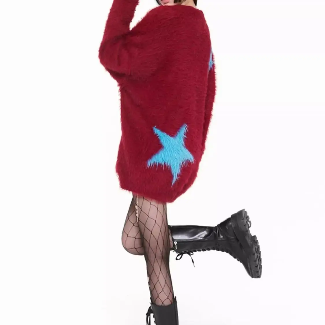 Yabiby Zachte Nepbont Oversize Trui Herfst Winter Y2K Luie Sle Sterrenprint Zoete En Pittige Top Dames Faion kleding