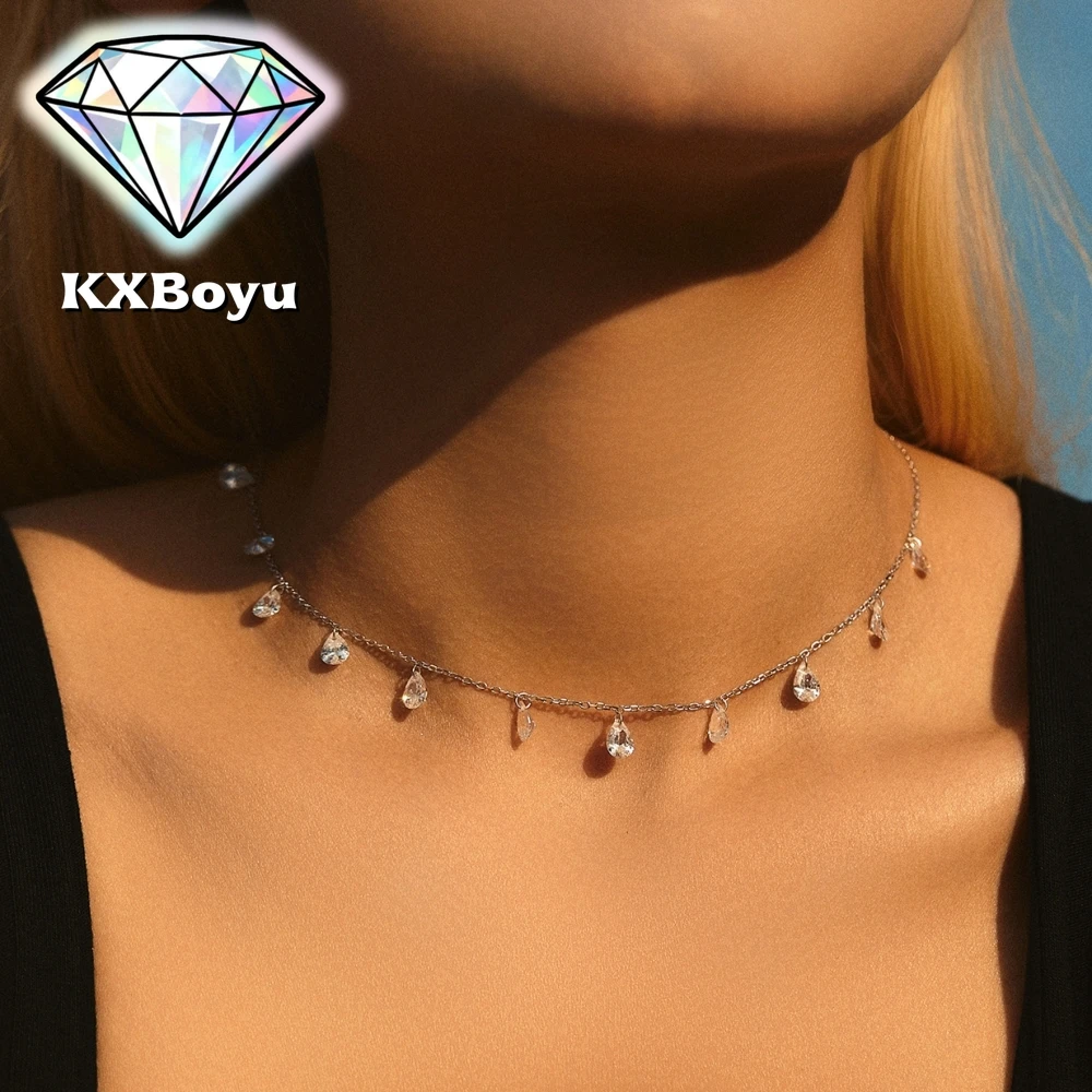 

Ожерелье с подвеской из циркона 5 × 7 мм, стерлинговое серебро 925 пробы, модная цепочка на шею с несколькими бриллиантами для женщин с сертификатами