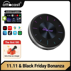 Ottocast P3 CarPlay AI Box inalámbrico Android Auto adaptador de reproducción de coche 8GB Ram 128GB Rom Android 12 soporte del sistema para salida HD MI