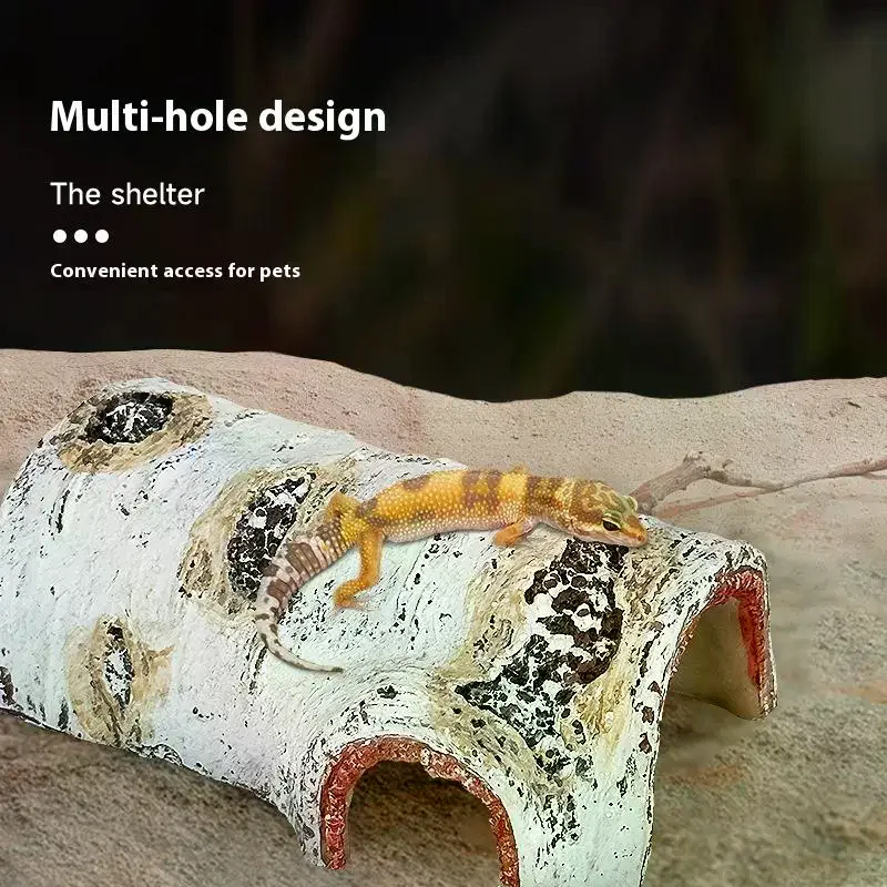 1Pcs Durable Birch Wood Texture PVC Shelter Reptile Hideaway Cave For Lizards And Amphibians Shedding Relaxing & Play