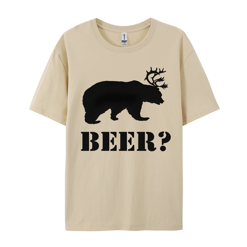 Brand New Travel T-shirt Bear Plus Deer Equals Beer Black Outdoor Top T-shirts Cotton Men Tees Group Soft T-shits