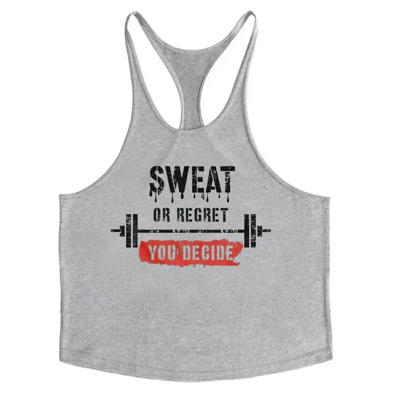 سترة Barbell Stringer للرجال "Sweat Or Regret You Decide" - قطن بدون أكمام بقصة ضيقة للرياضة الصيفية والجري وصالة الألعاب الرياضية