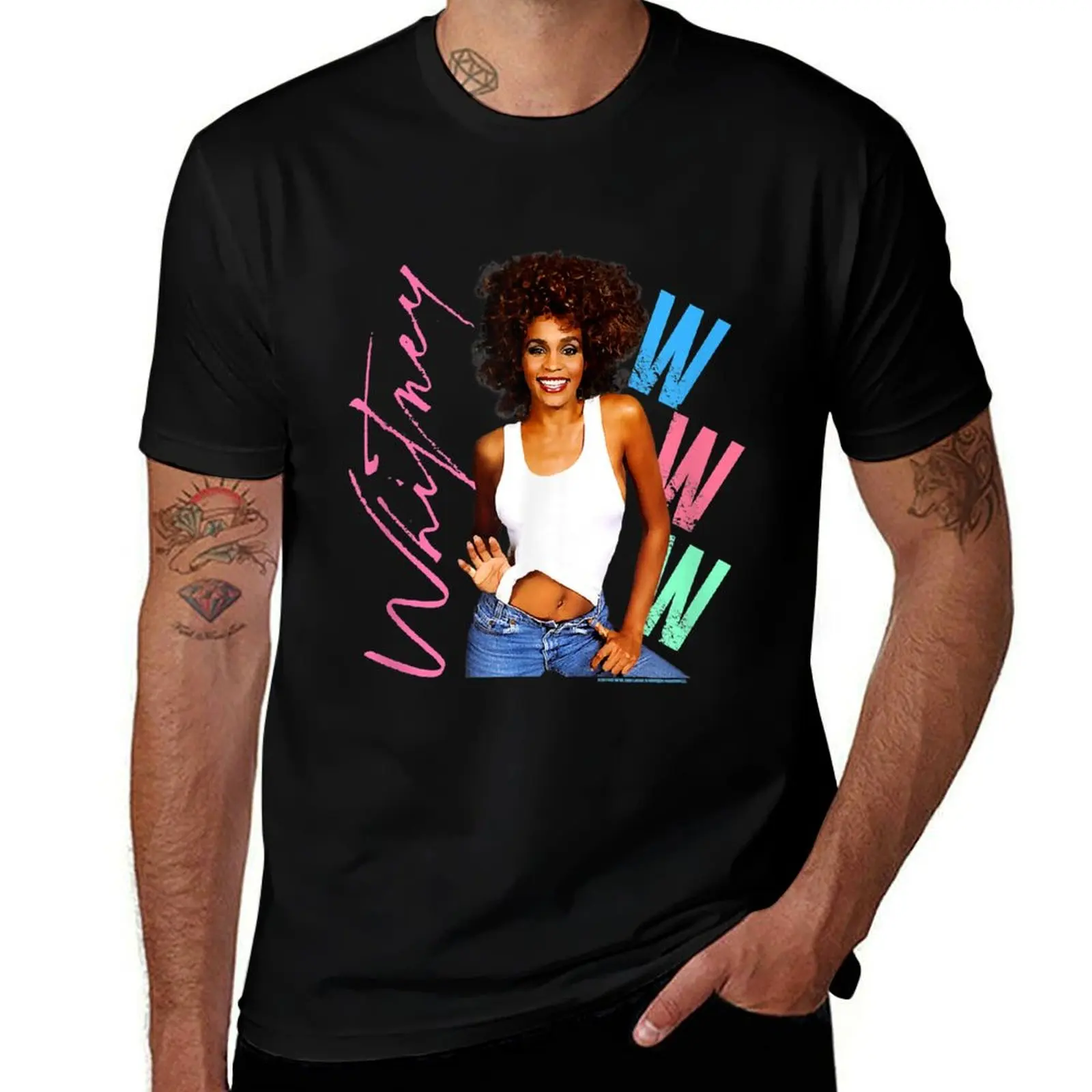 Whitney Houston I Wanna Dance With Somebody T-Shirt Big Size Crew Neck T-Shirt