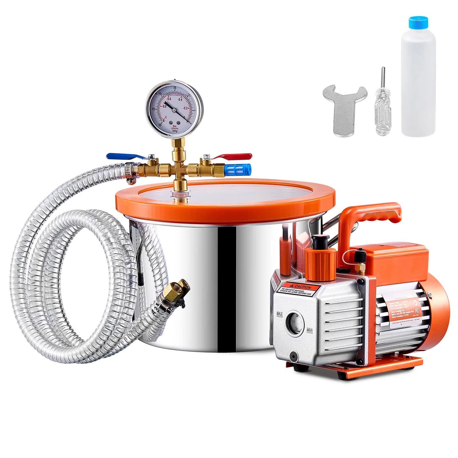 SucceBuy 1.5 / 3 / 5 Gallon Vacuum Chamber & 3.5CFM Single Stage Pump Kit with 4.92ft Hose for Degassing Resin Silicone Epoxies