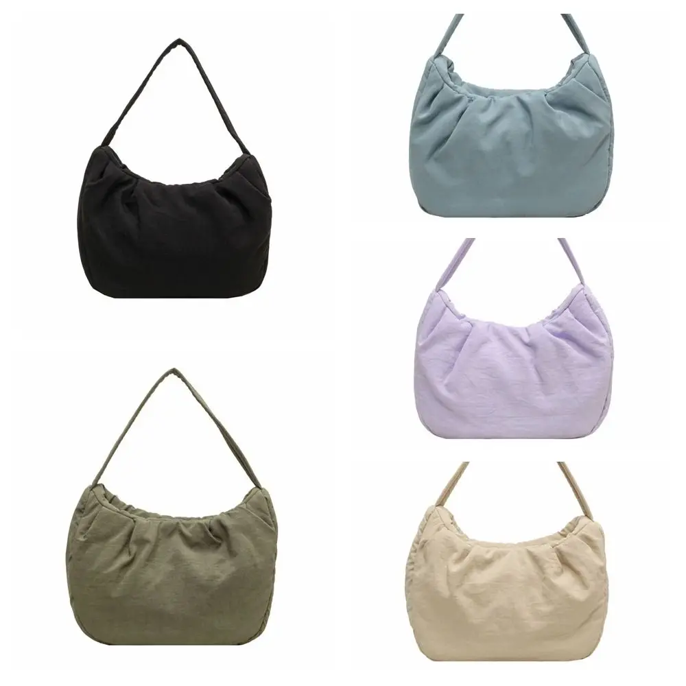 

Fashion Pleated Cloud Handbag Large Capacity Solid Color Nylon Shoulder Bag Korean Style Y2k Canvas Underarm Bag Travel