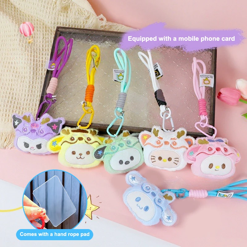 Kawaii Sanrio Plush Doll Phone Lanyard Cute Cartoon Stuffed Doll Phone Strap Wristband Keychain Bag Pendant For Girl Gifts