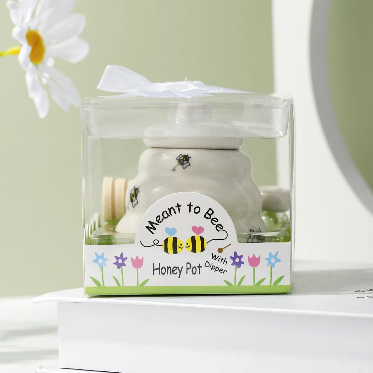 Meant to Bee Ceramic Honey Pot With Gift Box Packaged, Wedding Bridal Shower Favors, Kitchen Party Giveaways Gift for Guest 1PCS