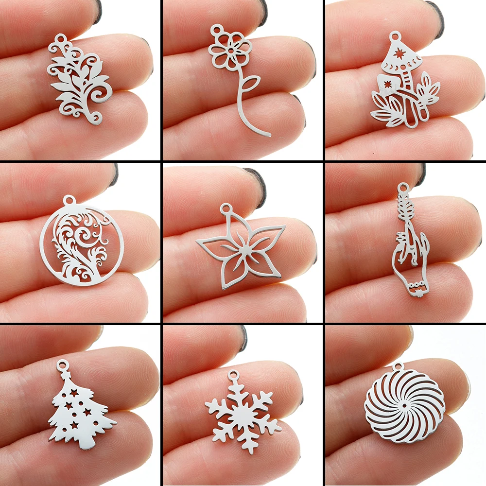 5Pcs/Lot Wholesale Stainless Steel Fairy Moon Phases Mushroom Charm Pendant Women Female Plant Diy Charm Bracelet Making Set
