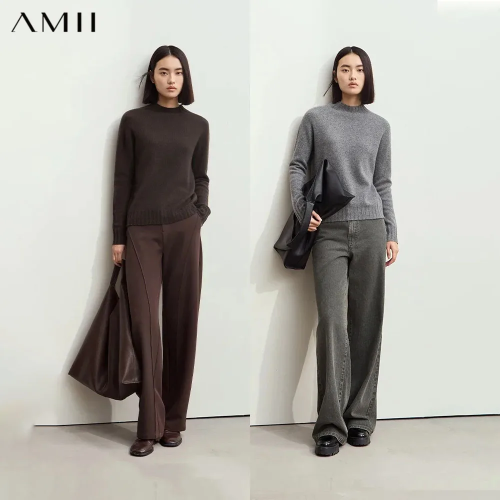 Amii Women's Sweater 2026 Winter New Pullovers Long Sleeve Top Female Solid Loose Mock Neck Versatile Sweater for Woman 12423118