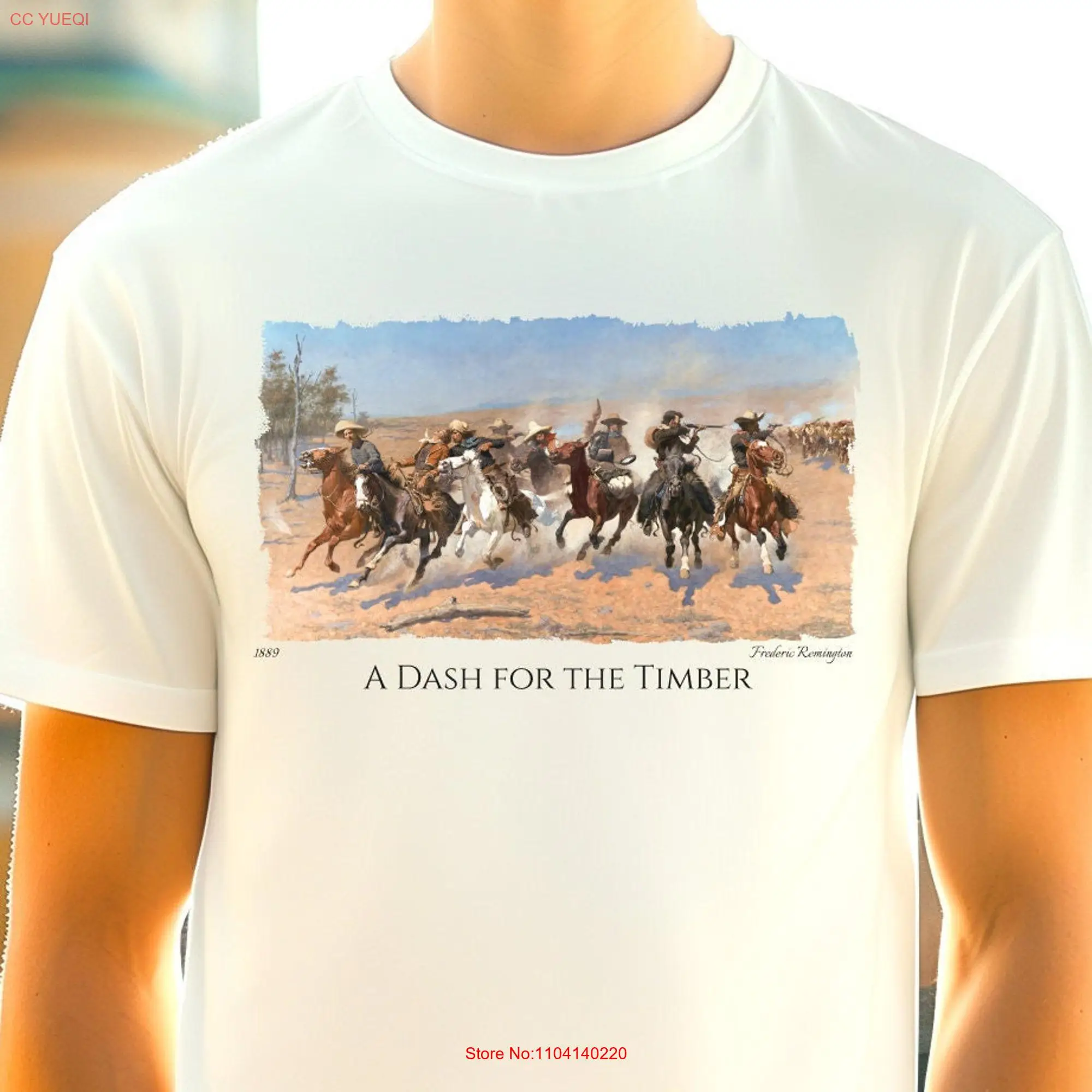 A Dash for the Timber Fine Art T Shirt Western Cowboy Oil Painting Classical Traditional Wild West 100 Cotton