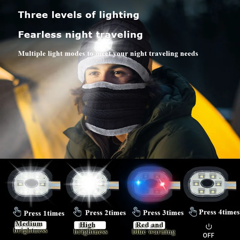 4in1 Winter Wireless Bluetooth Headphones Outdoor Sports Warm Music Headset Hat with Scarf LED Light Stereo Earphones with MIC