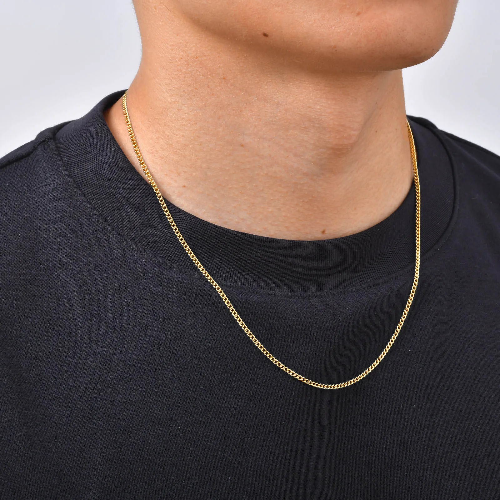 Gold Color Stainless Steel Cuban Chain Necklace for Men Women,2MM Casual Simple Metal Crub Link Layers Collars Jewelry