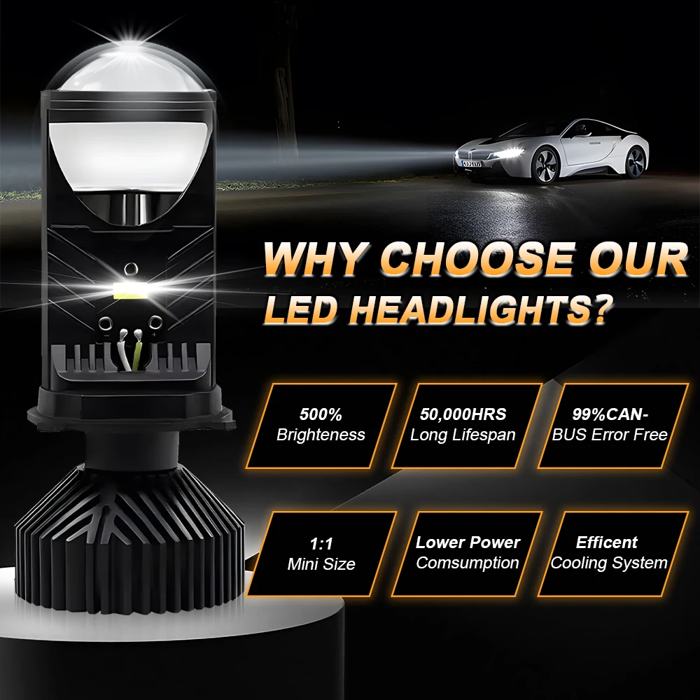 1/2PCS T9 Automotive Led Headlights H4 High Low Beam Super Bright Spotlight Motorcycle Electric Headlights Double Lens 12V 24V