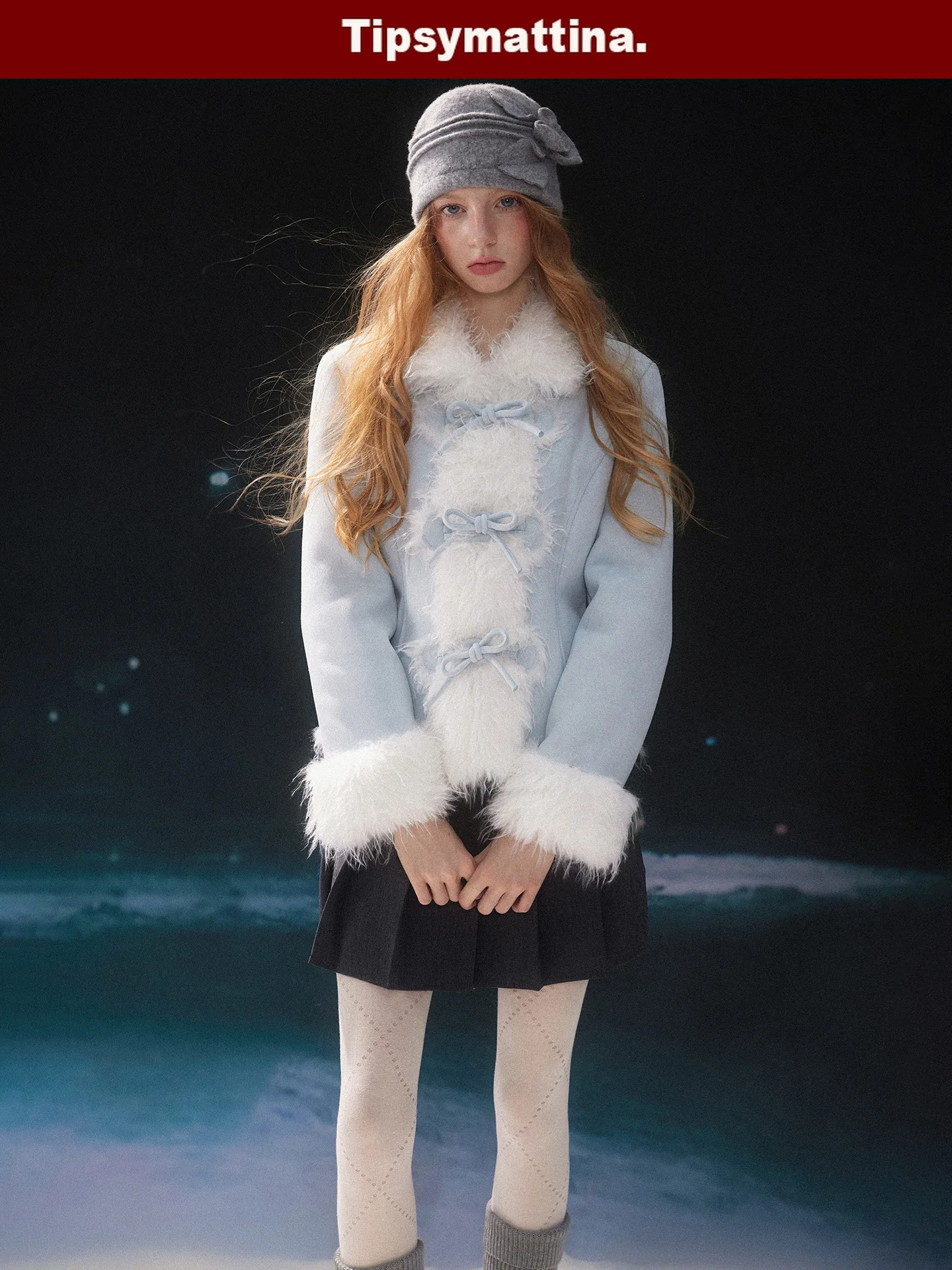 

Tipsymattina Thiened Winter Jaet Women's Fur And Cotton Inteated Coat with Knot ort Outerwear for Ladies