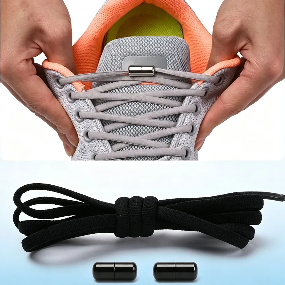 Metal Lock Elastic No Tie Shoelaces, Semicircle Lazy Laces, Universal Replacement for Sneakers Kids & Adults