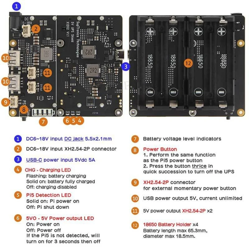 X1202 Плата управления питанием ИБП, безопасное отключение для RPi 5 с монитором, Прямая поставка