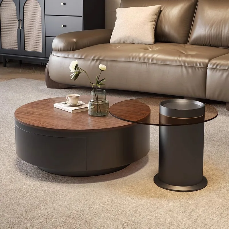 중세 스타일 원형 원목 커피 테이블 조합 소형 아파트 거실용