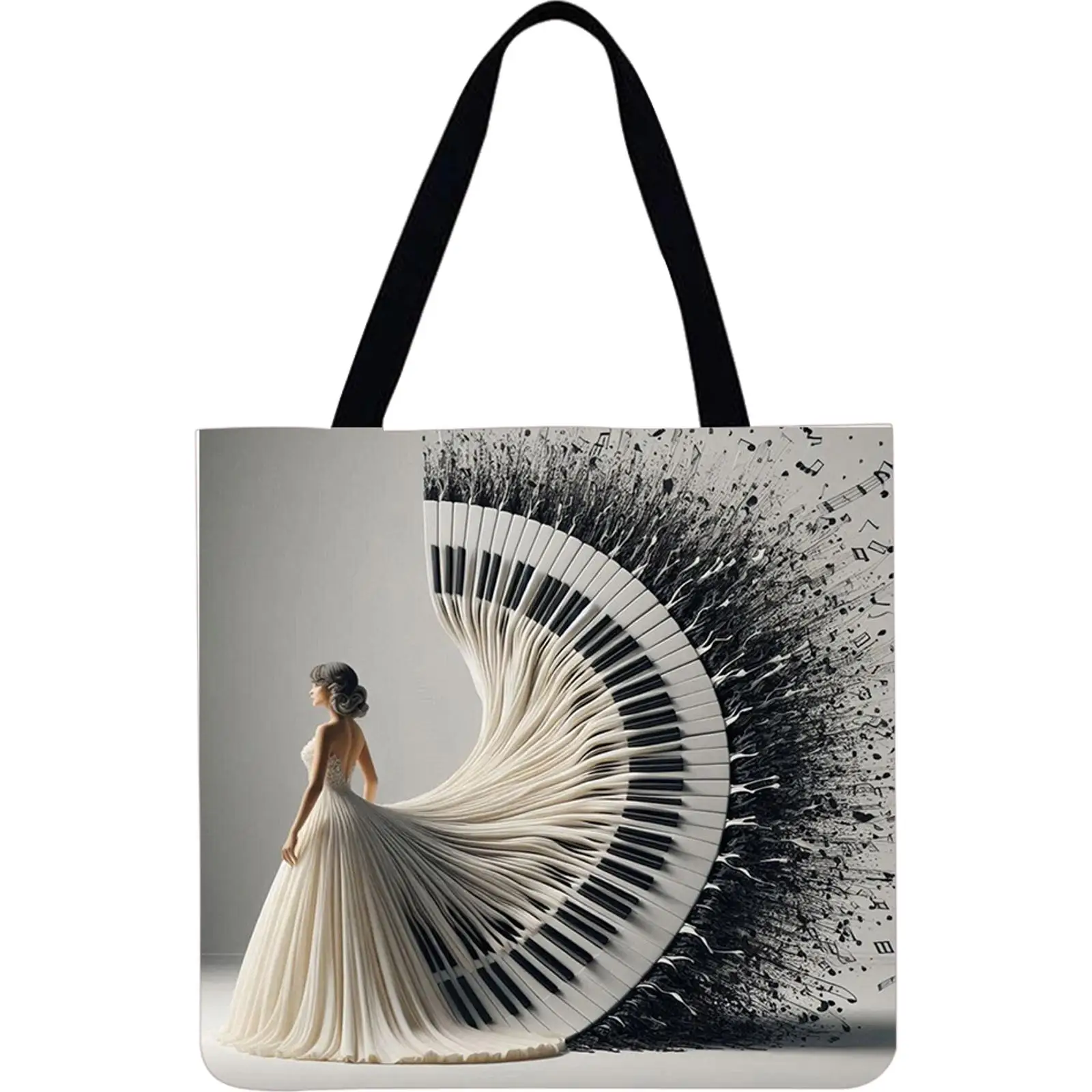 

4 шт., льняная большая сумка для девочек-пианино, большая вместительная женская сумка на плечо