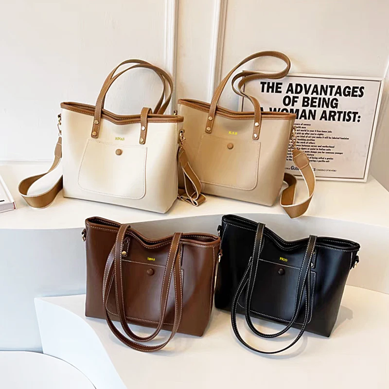 Luxury Woman Business Handbag Large Capacity Leather Shoulder Bag Student Laptop Bag Custom Name Tote Bag Fashion Crossbody Bag