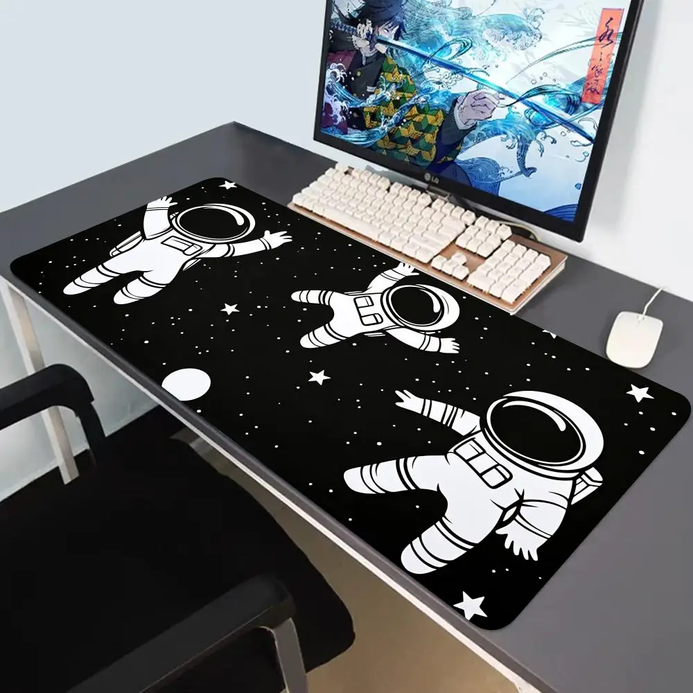 HYBXAXC Anime Astronaut Large Gaming Mouse Pad, Black Extended Desk Mat, Non-Slip Cartoon Space Mousepad for PC Laptop Keyboard