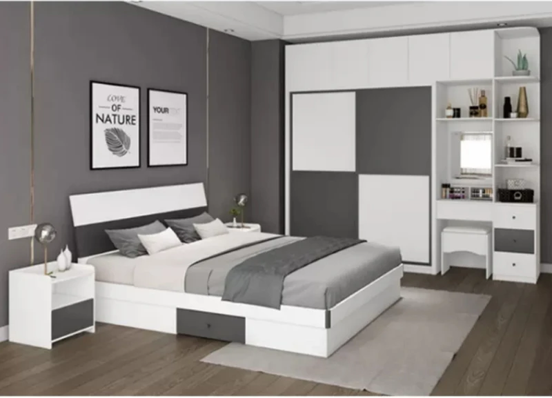 Guangzhou moderne Super King blanc lit en bois chambre Queen lit cadre couette ensemble grand lit simple lattes cadre avec rangement