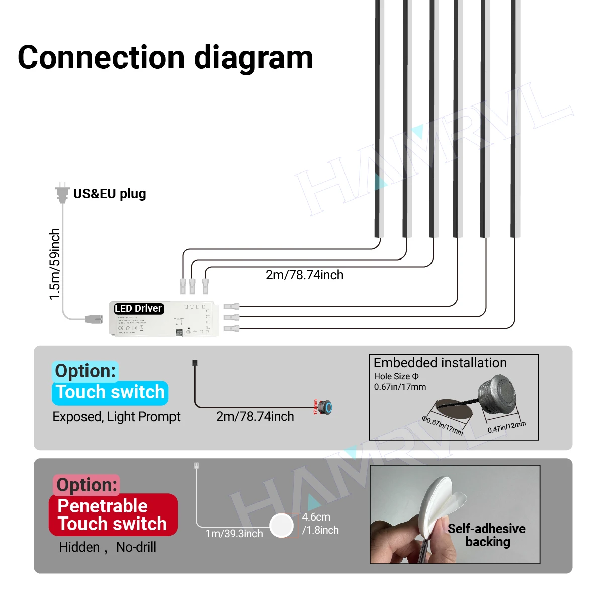 اختراق اللمس لوحة الخشب 50cm1M LED أضواء شريط ألومنيوم أسود مصباح ل الرف المطبخ عرض خزانة ديكو خزانة الإضاءة #5