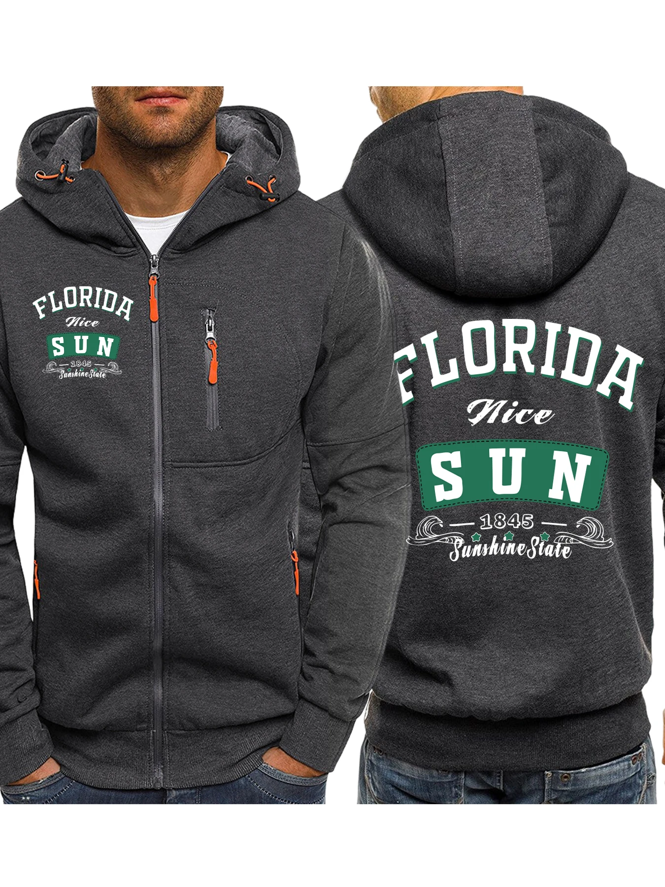 

Florida Nice Sun 1845 Printed Men Zipper Hoodie Vintage Retro Hooded Street Casual Clothing Autumn Fashion Streetwear Male