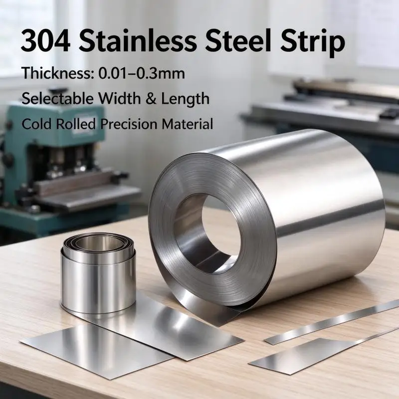 1Pcs 304 Stainlesss Steel Strip Coil Sheet 100~400mm Width Metal Steel Strip 0.01mm 0.03mm 0.05mm 0.08mm 0.1mm 0.2mm 0.3mm thick