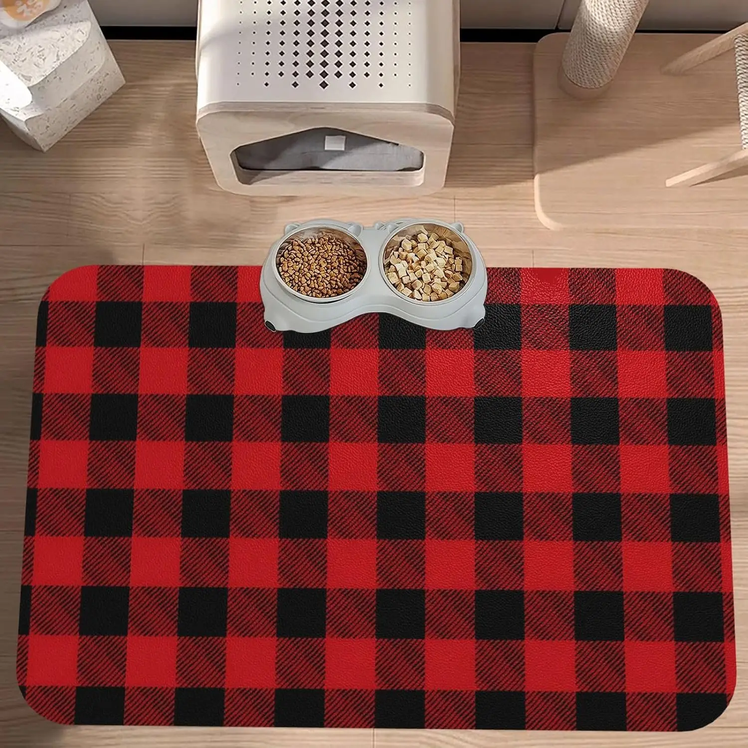 Absorbent Non Slip Dog Cat Food Mat, Quick Dry PU Leather, Waterproof Pet Bowl Placemat for Home & Kitchen Floors