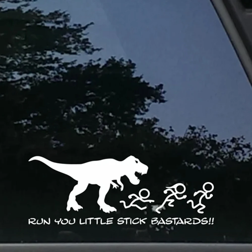 Humorous T-Rex Chasing Stick Figures Car Vinyl Sticker Waterproof Decal Funny Pattern SUV Truck Window Auto Exterior Decor