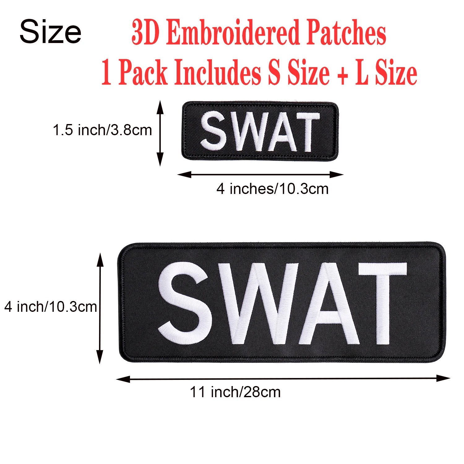 Large Embroidery Patch Set of 2 SWAT Hook and Loop Appliques, 3D Uniform Patches for Decorating, DIY