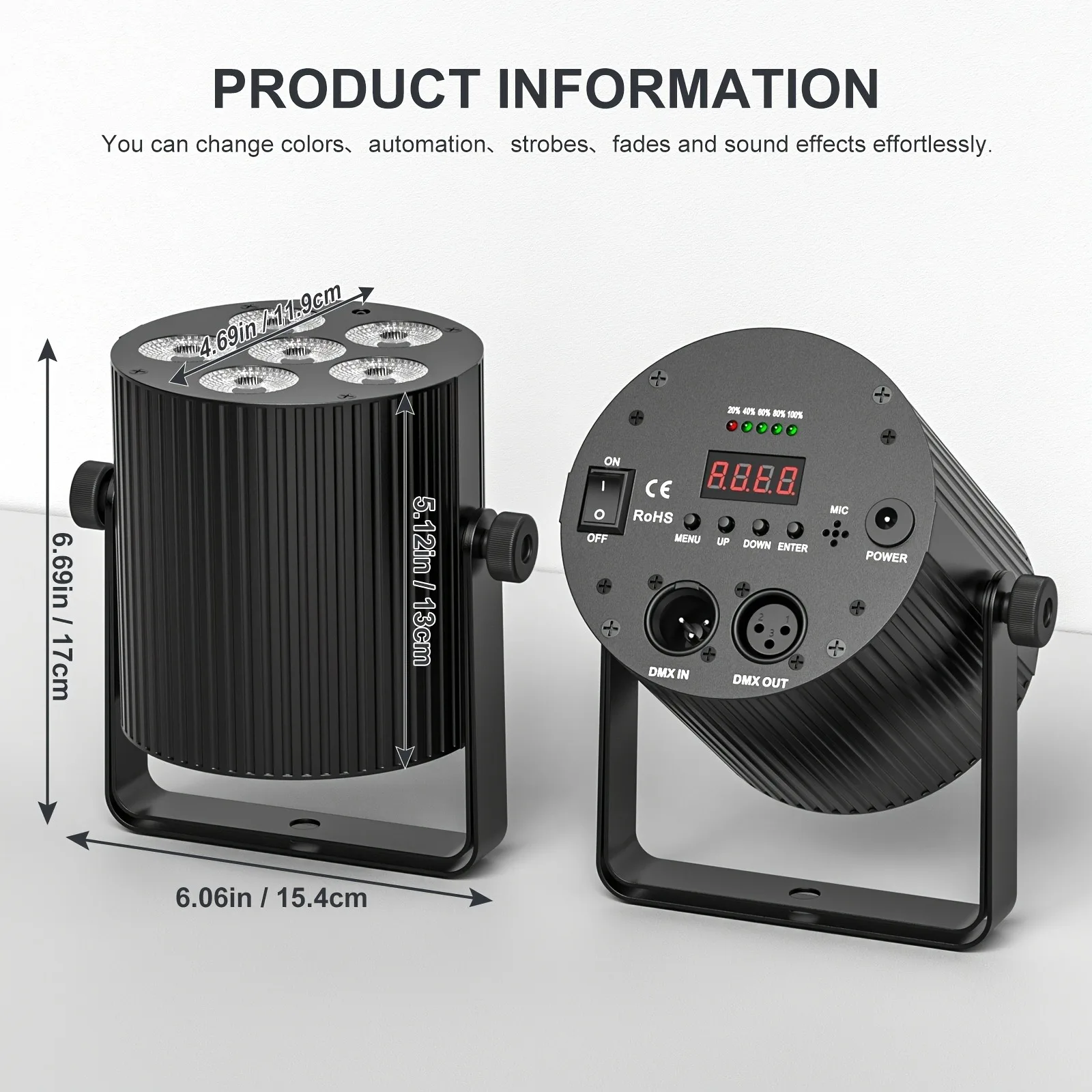 Led Triangular Light, 6 Led Rgbw Stage Triangular Lights, Dj Stage Lights with Sound-Activated Remote Dmx Control, Suitable for Parties, Weddings, Clubs, Christmas