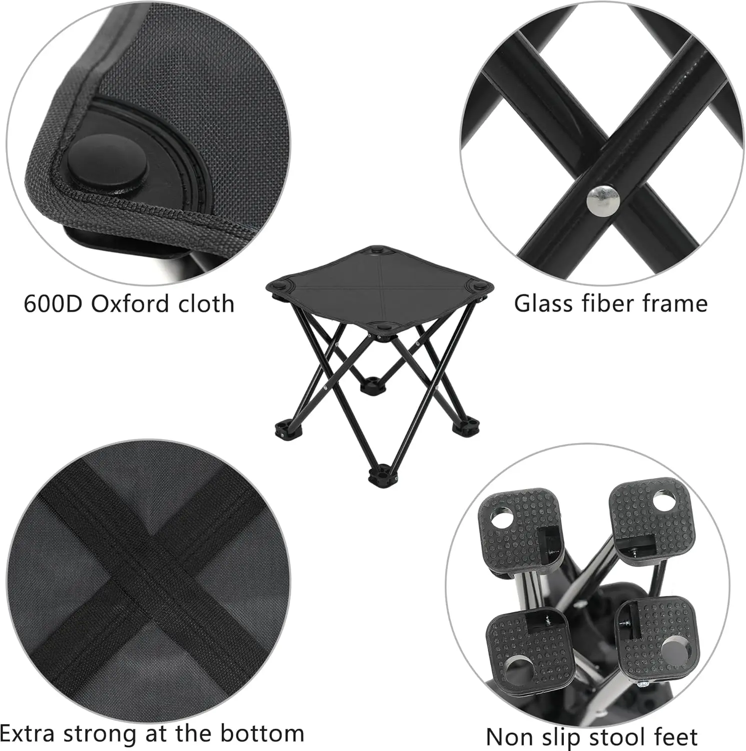 مقعد تخييم محمول قابل للطي، كرسي خارجي خفيف الوزن لصيد الأسماك والمشي لمسافات طويلة والبستنة والشاطئ - أسود مع حقيبة حمل #4