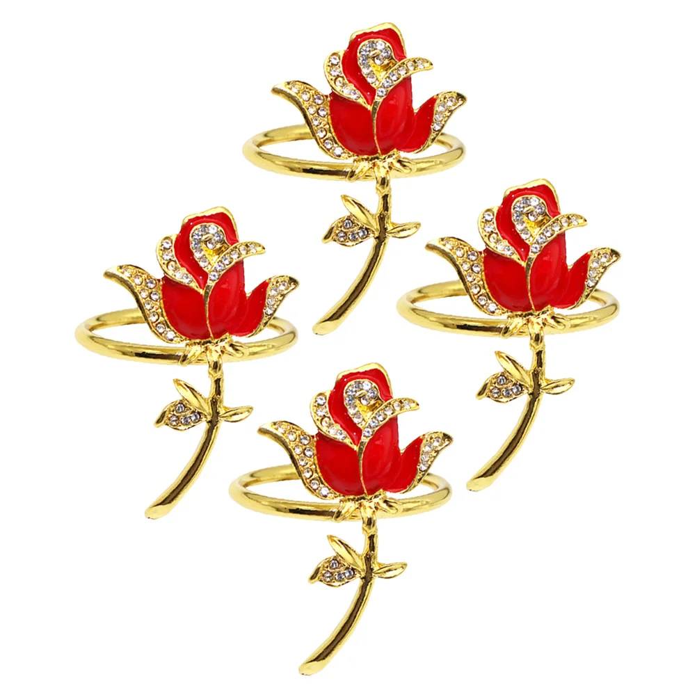 

4Pcs Chic Napkin Rings Elegant Rose Design for Valentine's Day Wedding Events Reusable Table Decor Napkin Ring Holder Floral